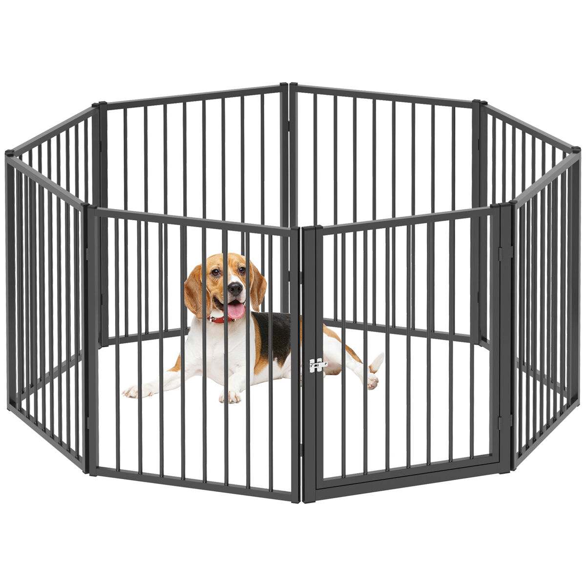 Pawhut parque para perros de 8 paneles, vallas para perros plegables de acero 76 cm, para pequeños y medianos, para interior, exterior, jardín, negro