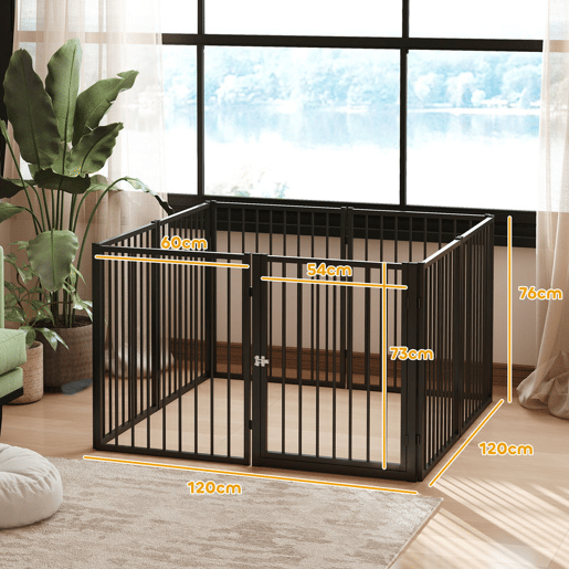 PawHut Parque para Cães Cercado para Cães com 8 Painéis 60x76 cm Parque para Cães Pequenos e Médios de Aço para Interior e Exterior Preto