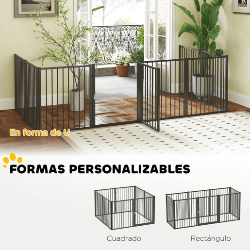 PawHut Parque para Cães Cercado para Cães com 8 Painéis 60x76 cm Parque para Cães Pequenos e Médios de Aço para Interior e Exterior Preto