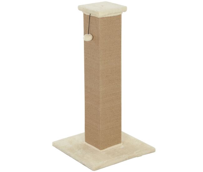 Pawhut poste rascador para gatos altura 81 cm rascador para gatos arañador para gatos con poste de yute y bola colgante 41x41x81 cm beige