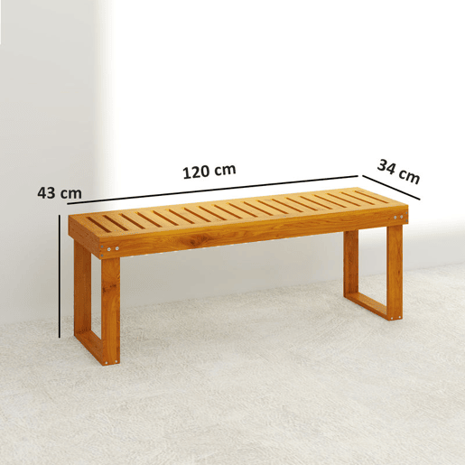 Outsunny Banco de Jardim de 2 Lugares Banco de Madeira com Assento em Ripas Carga 300 kg Banco para Pátio Exterior Varanda 120x34x43 cm Teca