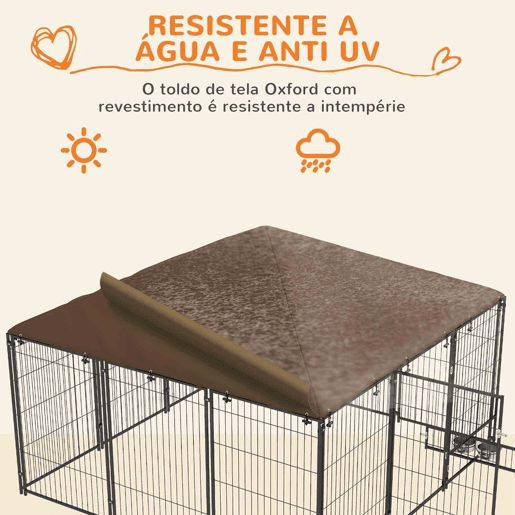 PawHut Parque para Cães com Toldo Canil para Exterior com Suporte Giratório para Comida 2 Tigelas Incluídas 211x211x151 cm Preto Marrom PawHut Parque para Cães com Toldo Canil para Exterior com Suporte Giratório para Comida 2 Tigelas Incluídas 211x211x151 cm Preto Marrom