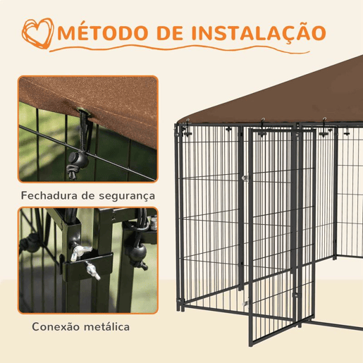 PawHut Parque para Cães com Toldo Canil para Exterior com Suporte Giratório para Comida 2 Tigelas Incluídas 211x211x151 cm Preto Marrom PawHut Parque para Cães com Toldo Canil para Exterior com Suporte Giratório para Comida 2 Tigelas Incluídas 211x211x151 cm Preto Marrom