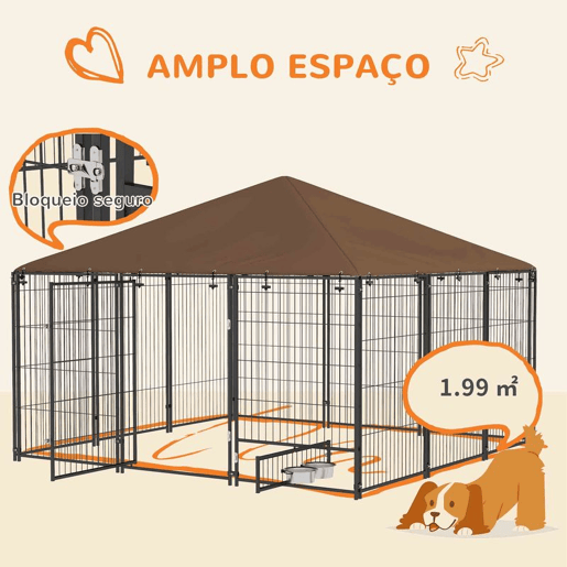 PawHut Parque para Cães com Toldo Canil para Exterior com Suporte Giratório para Comida 2 Tigelas Incluídas 211x211x151 cm Preto Marrom PawHut Parque para Cães com Toldo Canil para Exterior com Suporte Giratório para Comida 2 Tigelas Incluídas 211x211x151 cm Preto Marrom