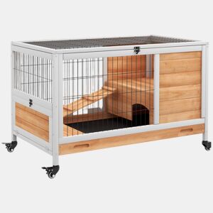 PawHut Coelheira de Madeira Gaiola de para Pequenos Animais Portátil com Teto Abatível Rampa Bandeja Removível para Coelhos da Índia 90x53x59 cm Madeira