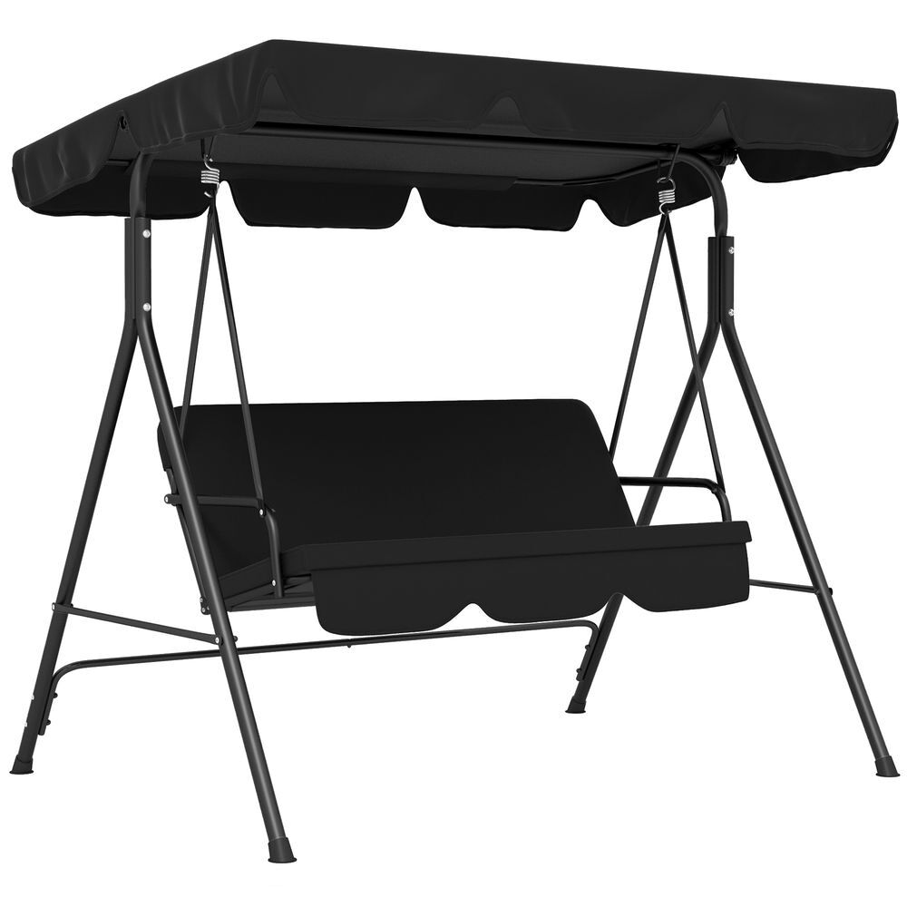 Outsunny columpio de jardín exterior de 3 plazas, balancín de jardín exterior con techo ajustable y marco de acero, para balcón, terraza, patio, carga 200 kg, 172x110x153 cm, negro