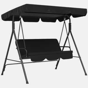 Outsunny Baloiço de Jardim de 3 Lugares com Almofada Toldo Ajustável e Estrutura de Aço para Balcão Terraço Patio Carga Máx. 200 kg 172x110x153 cm Preto
