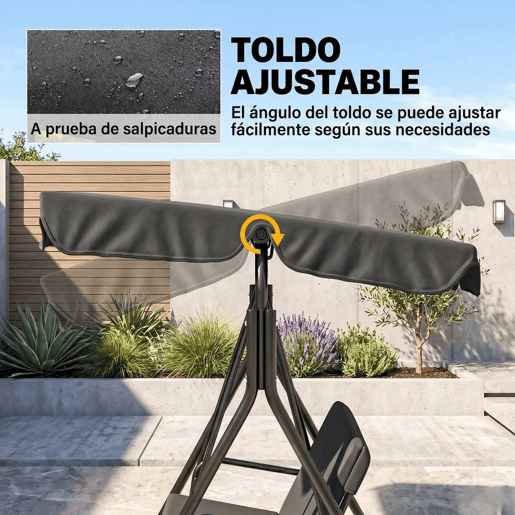 Outsunny Baloiço de Jardim de 3 Lugares com Almofada Toldo Ajustável e Estrutura de Aço para Balcão Terraço Patio Carga Máx. 200 kg 172x110x153 cm Preto