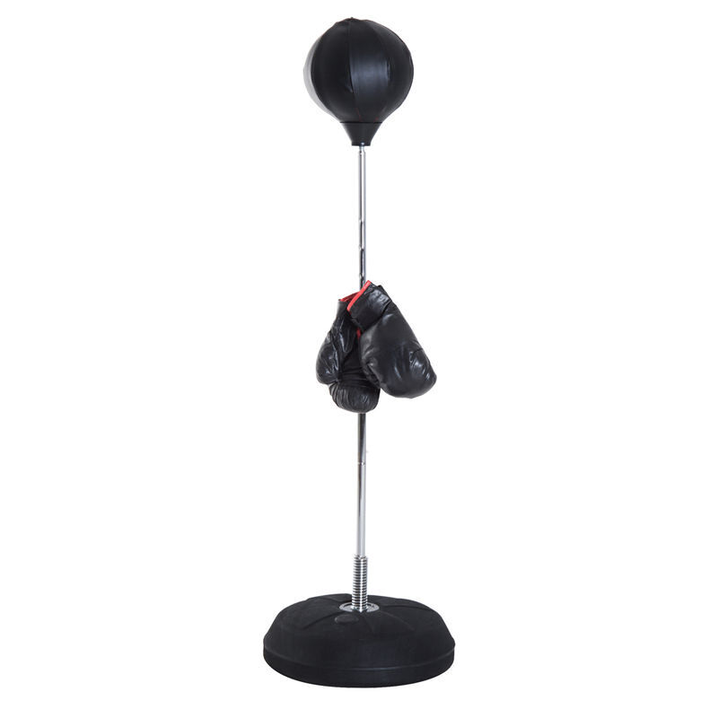 Homcom saco de boxeo de pie punching ball con altura ajustable en 4 niveles 126-144 cm base rellenable y guantes de boxeo para adultos y adolescentes negro