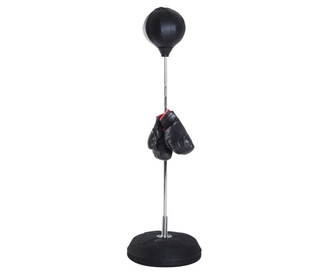 Homcom saco de boxeo de pie punching ball con altura ajustable en 4 niveles 126-144 cm base rellenable y guantes de boxeo para adultos y adolescentes negro