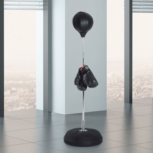 HOMCOM Saco de Boxe de Pé Punching Ball com Altura Ajustável em 4 Níveis 126-144 cm Base Preenchível e Luvas de Boxe para Adultos e Adolescentes Preto