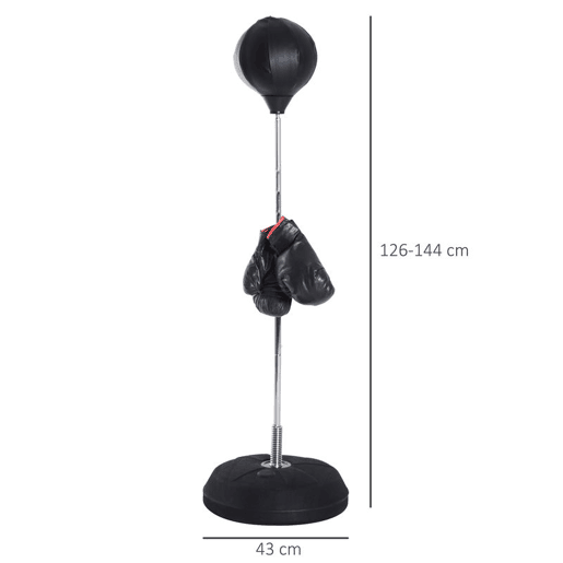 HOMCOM Saco de Boxe de Pé Punching Ball com Altura Ajustável em 4 Níveis 126-144 cm Base Preenchível e Luvas de Boxe para Adultos e Adolescentes Preto