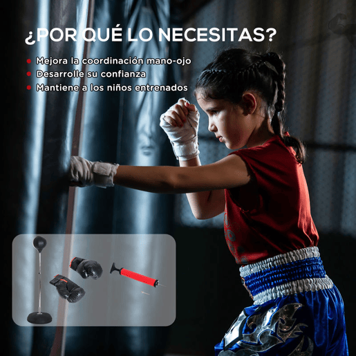HOMCOM Saco de Boxe de Pé Punching Ball com Altura Ajustável em 4 Níveis 126-144 cm Base Preenchível e Luvas de Boxe para Adultos e Adolescentes Preto