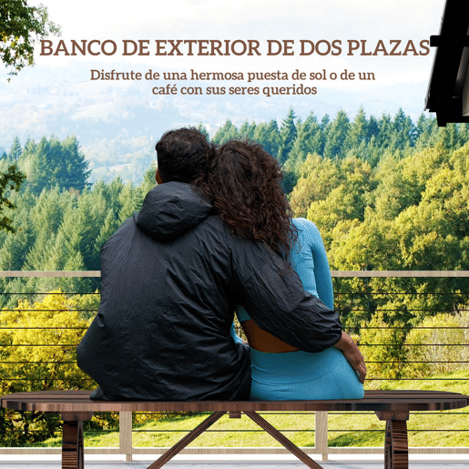 Outsunny Banco de Jardim de 2 Lugares Banco de Madeira com 2 Rodas Decorativas Estilo Rústico Carga 200 kg para Pátio Varanda 120x29x39 cm Madeira