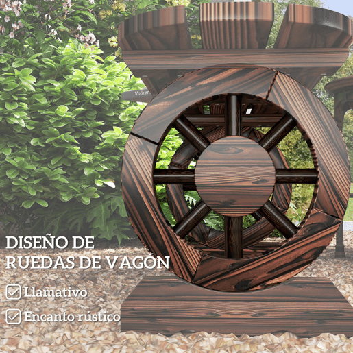 Outsunny Banco de Jardim de 2 Lugares Banco de Madeira com 2 Rodas Decorativas Estilo Rústico Carga 200 kg para Pátio Varanda 120x29x39 cm Madeira