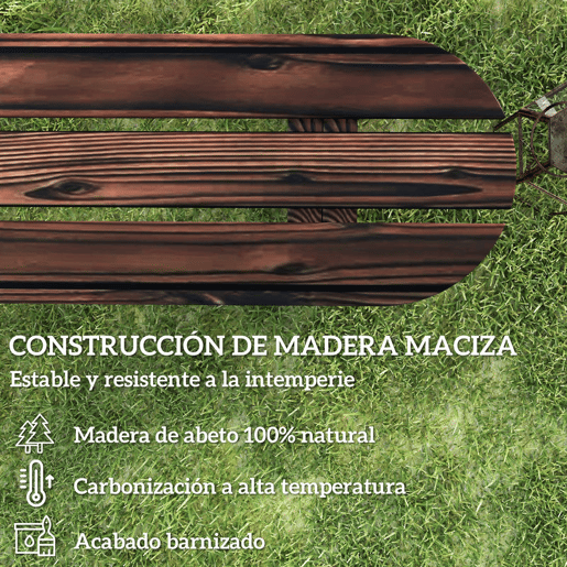 Outsunny Banco de Jardim de 2 Lugares Banco de Madeira com 2 Rodas Decorativas Estilo Rústico Carga 200 kg para Pátio Varanda 120x29x39 cm Madeira