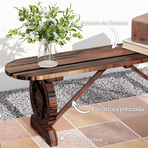 Outsunny Banco de Jardim de 2 Lugares Banco de Madeira com 2 Rodas Decorativas Estilo Rústico Carga 200 kg para Pátio Varanda 120x29x39 cm Madeira