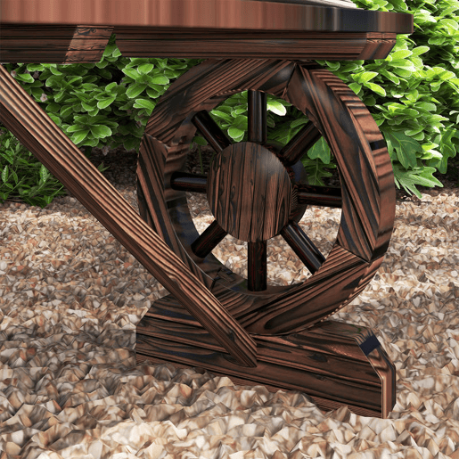 Outsunny Banco de Jardim de 2 Lugares Banco de Madeira com 2 Rodas Decorativas Estilo Rústico Carga 200 kg para Pátio Varanda 120x29x39 cm Madeira