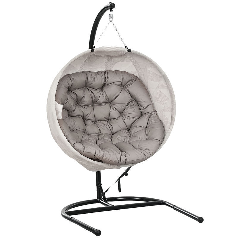 Outsunny silla colgante huevo con soporte columpio de jardín exterior con cesta plegable de malla doble cojín y portavasos columpio colgante para interior y exterior carga 120 kg arena y negro