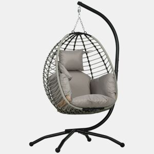 Outsunny Cadeira Supensa com Suporte Cadeirão Suspenso de Jardim com Cesta DobrÔvel Almofada e Apoio para a Cabeça Cadeira Suspensa para Interior e Exterior Carga 120 kg 110x100x188 cm Cinza e Preto