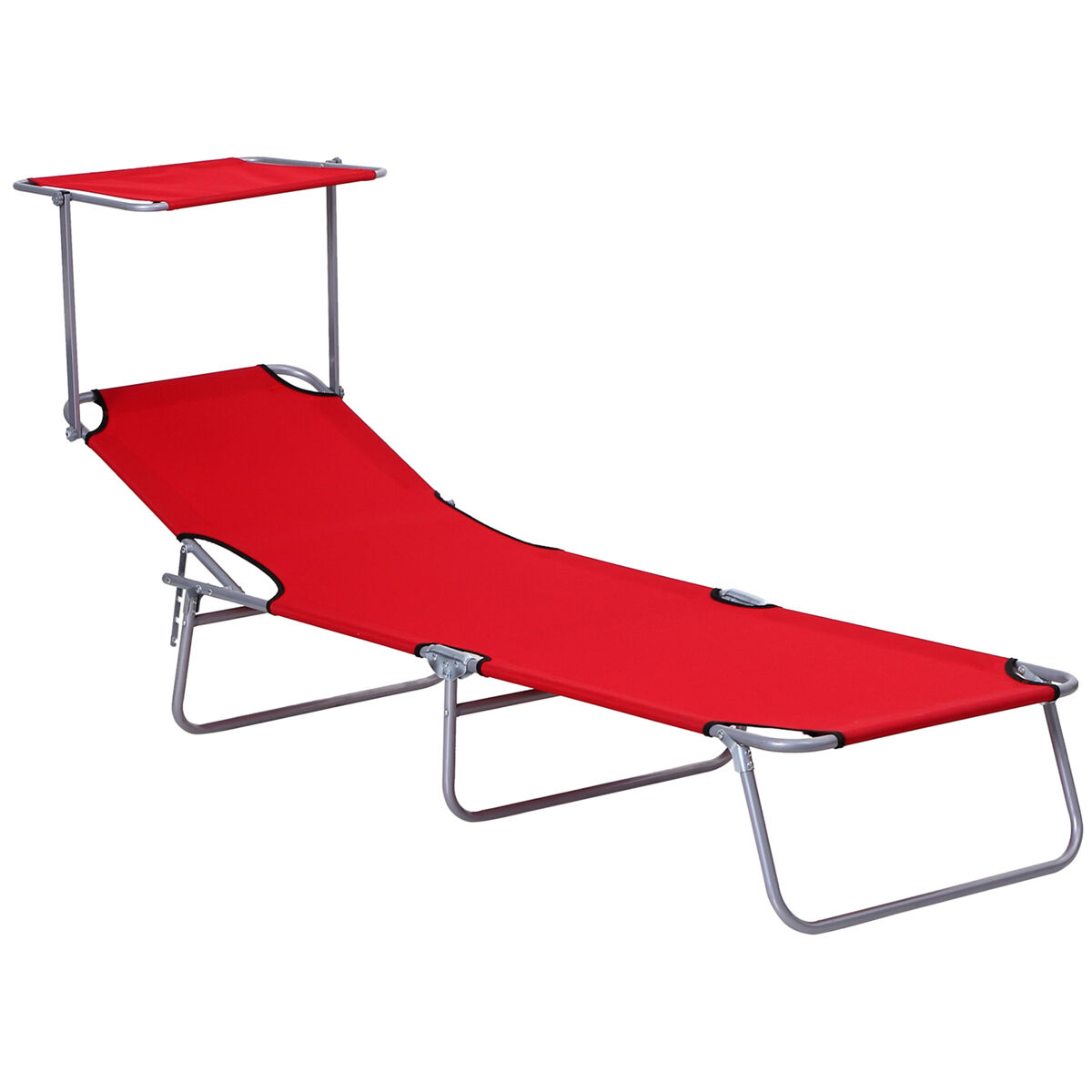Outsunny tumbona plegable tumbona de jardín exterior reclinable con toldo desmontable con ángulo regulable respaldo ajustable en 4 niveles para terraza piscina patio 187x58x36 cm rojo