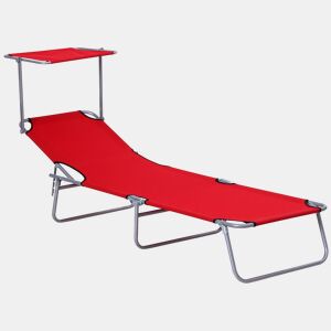 Outsunny Espreguiçadeira de Jardim Dobrável com Toldo Removível e Ajustável em Ângulo e Encosto Ajustável em 4 Posições para Jardim Terraço Campismo Exterior 187x58x36 cm Vermelho