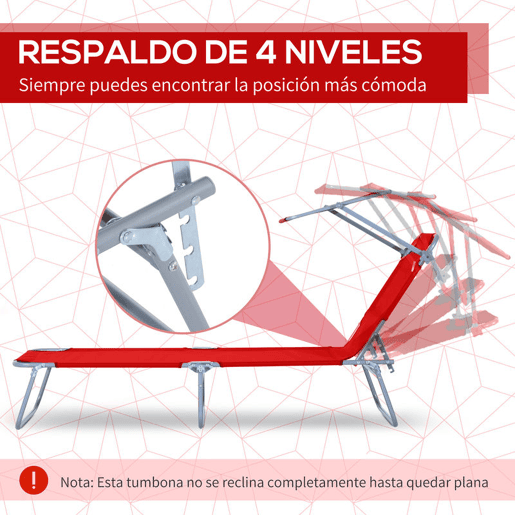 Outsunny Espreguiçadeira de Jardim Dobrável com Toldo Removível e Ajustável em Ângulo e Encosto Ajustável em 4 Posições para Jardim Terraço Campismo Exterior 187x58x36 cm Vermelho