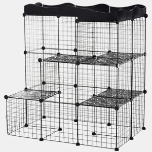 PawHut Recinto para Pequenos Animais Recinto Metálico para Animais com Forma Personalizável para Coelhos Porquinho da India 105x70x116 cm Preto