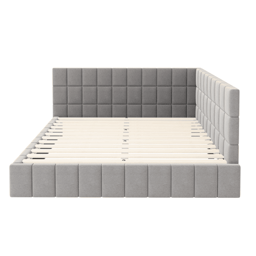 Cama de adulto 160x200cm em veludo com estrado de ripas e estrado de ripas - Cinzento