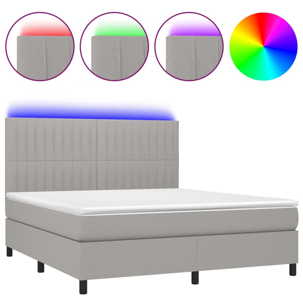 cama box spring colchon y luces led tela gris claro 160x200 cm rayas verticales