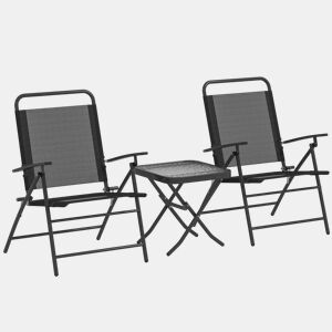 Outsunny Conjunto de Mesa e Cadeiras de 3 Peças Móveis de Jardim Dobráveis com Encosto Ajustável Bancada de Vidro e Estrutura de Aço Preto