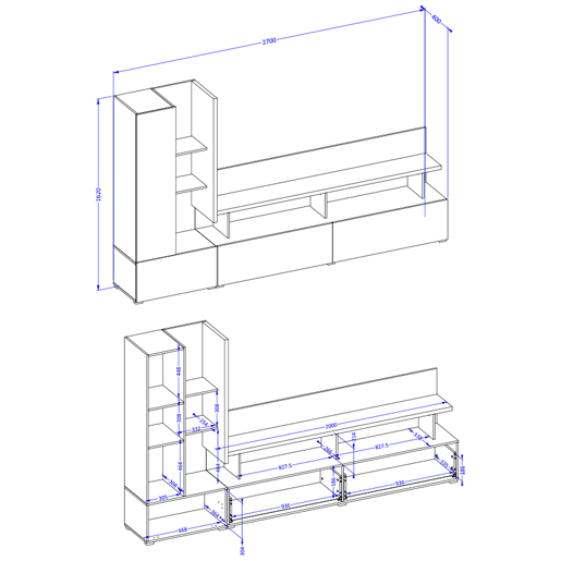 Parede para TV de 270 cm Opio Taupe e Antracite