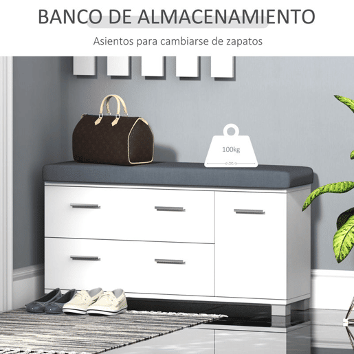 HOMCOM Móvel Cabide de Entrada com Espelho Ganchos e Sapateira Móvel de Entrada com 3 Ganchos Prateleira e 2 Gavetas para Corredor Branco