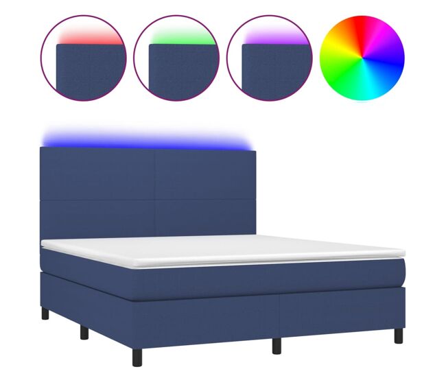 Cama box spring colchón y luces led tela azul 180x200 cm diseño plano