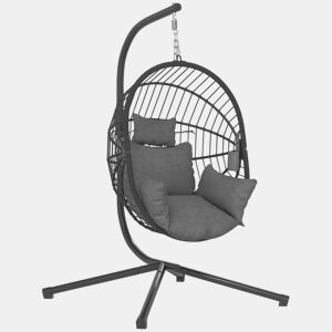 Outsunny Cadeira Suspensa com Suporte Cadeira Baloiço de Exterior com Cesta Dobrável Almofada e Apoio para a Cabeça Cadeira Suspensa para Interior e Exterior Carga 120 kg Cinza