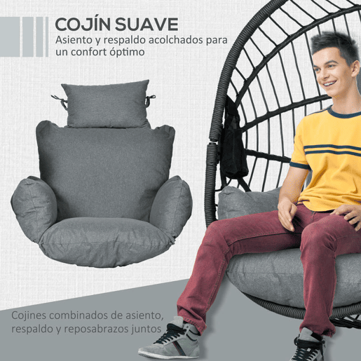 Outsunny Cadeira Suspensa com Suporte Cadeira Baloiço de Exterior com Cesta Dobrável Almofada e Apoio para a Cabeça Cadeira Suspensa para Interior e Exterior Carga 120 kg Cinza