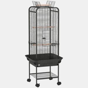 PawHut Gaiola para Pássaros Gaiola para Papagaios com Rodas Poleiros Comedouros Prateleira e Bandeja Amovível Gaiola para Cacatuas 62,5x62,5x146 cm Cinza Escuro