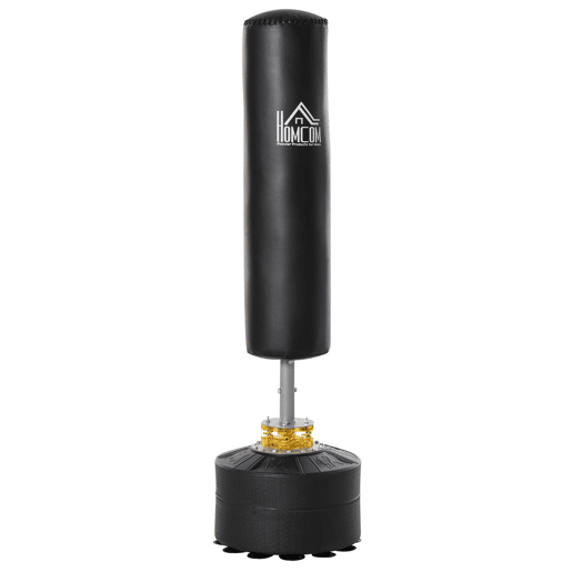 HOMCOM Saco de Boxe de Pé para Adultos 170 cm Altura Ajustável em 3 Níveis Punching Ball com Base Preenchível de Areia 45 kg ou Água 30 kg para Casa Ginásio Ø50x 170 cm Preto