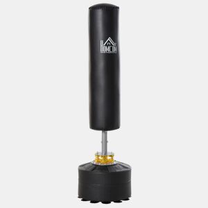 HOMCOM Saco de Boxe de Pé para Adultos 170 cm Altura Ajustável em 3 Níveis Punching Ball com Base Preenchível de Areia 45 kg ou Água 30 kg para Casa Ginásio Ø50x 170 cm Preto