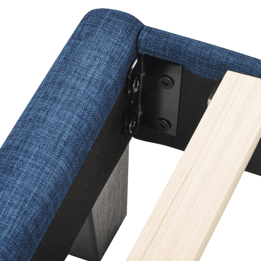 Cama estofada em linho - 140x200cm - com cabeceira e estrado de molas - Azul