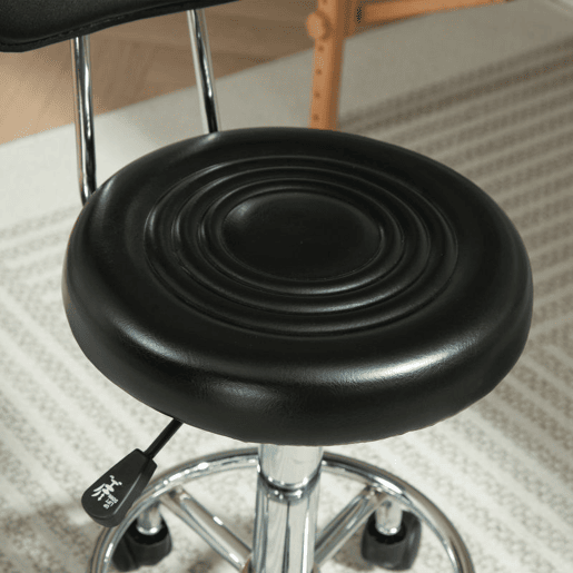 HOMCOM Banco Giratório com Rodas e Encosto Banco de Trabalho com Altura Ajustável 70-86 cm Banco Estofado em Couro Sintético Preto