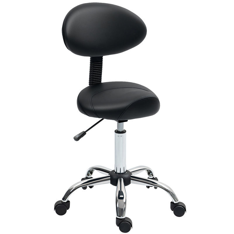 Homcom taburete giratorio con ruedas y respaldo extraíble, taburete de trabajo con altura regulable 83-98 cm, asiento tapizado de cuero sintético, negro