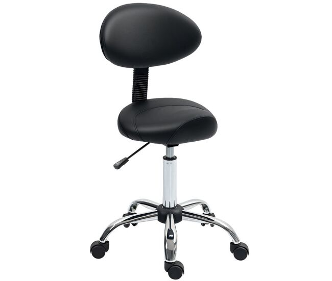 Homcom taburete giratorio con ruedas y respaldo extraíble, taburete de trabajo con altura regulable 83-98 cm, asiento tapizado de cuero sintético, negro