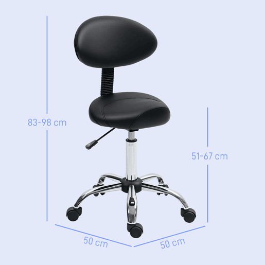 HOMCOM Banco Giratório Banco com Rodas e Encosto Amovível Banco de Trabalho com Altura Regulável 83-98 cm Assento Estofado em Couro Sintético Preto HOMCOM Banco Giratório Banco com Rodas e Encosto Amovível Banco de Trabalho com Altura Regulável 83-98 cm Assento Estofado em Couro Sintético Preto