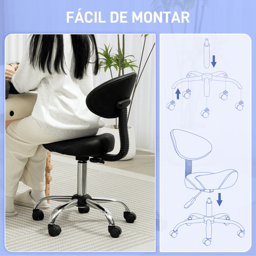 HOMCOM Banco Giratório Banco com Rodas e Encosto Amovível Banco de Trabalho com Altura Regulável 83-98 cm Assento Estofado em Couro Sintético Preto HOMCOM Banco Giratório Banco com Rodas e Encosto Amovível Banco de Trabalho com Altura Regulável 83-98 cm Assento Estofado em Couro Sintético Preto