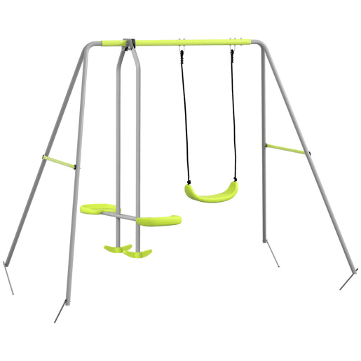 Outsunny Baloiço para Crianças Baloiço Jardim com 1 Baloiço Simples 1 Planador e Anti-UV Baloiço Infantil Carga 135 kg 255x160x180 cm Cinza e Verde