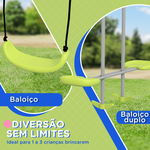 Outsunny Baloiço para Crianças Baloiço Jardim com 1 Baloiço Simples 1 Planador e Anti-UV Baloiço Infantil Carga 135 kg 255x160x180 cm Cinza e Verde