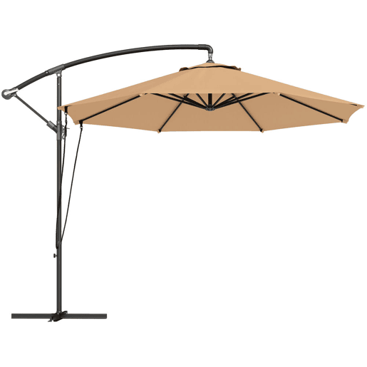 Outsunny Guarda-sol Excêntrico Ø 290 cm com Base Cruzada, Toldo Giratório 360°, Manivela, Capa Protetora e Corda de Vento Anti-UV 50+ para Terraço e Pátio, Caqui