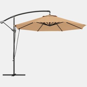 Outsunny Guarda-sol Excêntrico Ø 290 cm com Base Cruzada, Toldo Giratório 360°, Manivela, Capa Protetora e Corda de Vento Anti-UV 50+ para Terraço e Pátio, Caqui
