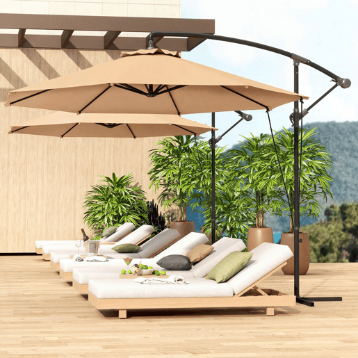 Outsunny Guarda-sol Excêntrico Ø 290 cm com Base Cruzada, Toldo Giratório 360°, Manivela, Capa Protetora e Corda de Vento Anti-UV 50+ para Terraço e Pátio, Caqui